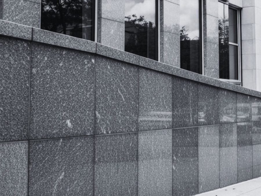 Granite cladding panels on a building facade